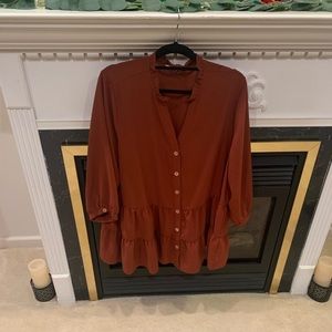 Comfortable yet stylish work blouse. Maroon /dark red and ready for wear!